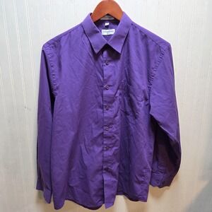 Berlioni Dress Shirt Mens 18 Purple Solid Long Sleeve Regular Fit Button Front